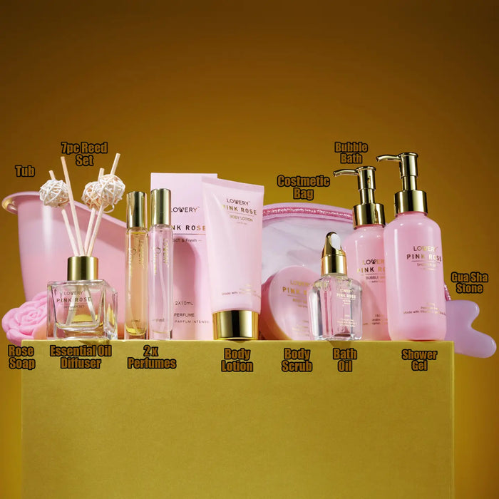 LUXURY PINK ROSE BATH AND BODY SET, 18PC BIRTHDAY SPA KIT