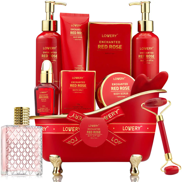 VALENTINE GIFT SET, 11PC RED ROSE BATH AND BODY CARE SET