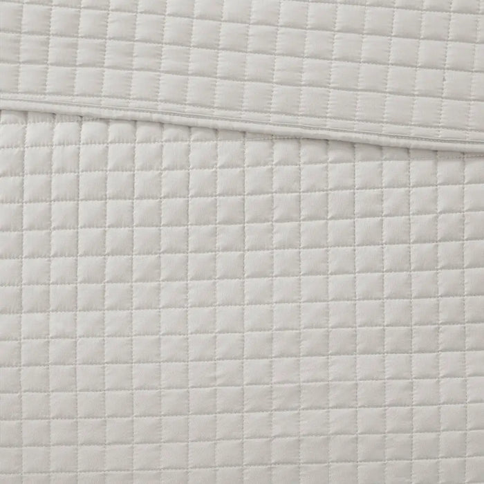 CHECKERED QUILTED 3-PIECE REVERSIBLE COVERLET SET, GREY