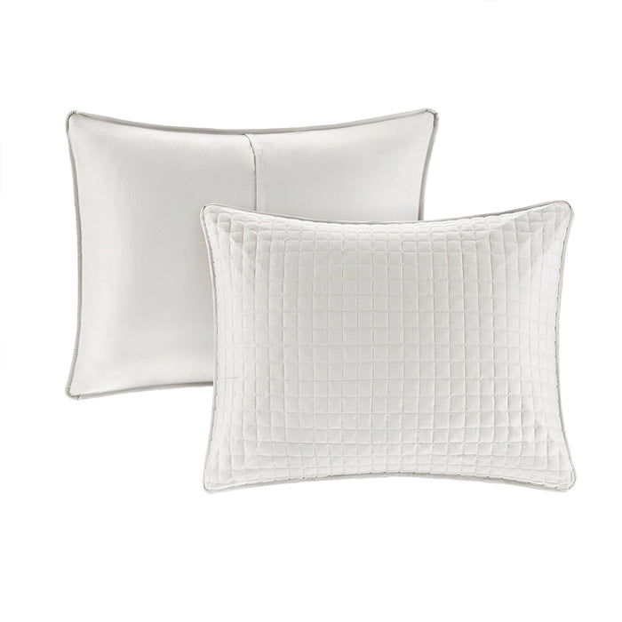 CHECKERED QUILTED 3-PIECE REVERSIBLE COVERLET SET, GREY