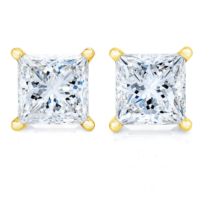 14K YELLOW GOLD 1/5CT PRINCESS-CUT DIAMOND STUD EARRINGS