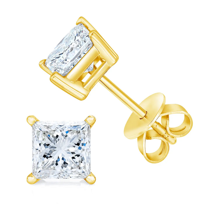 14K YELLOW GOLD 1/5CT PRINCESS-CUT DIAMOND STUD EARRINGS