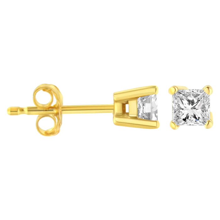 14K YELLOW GOLD 1/5CT PRINCESS-CUT DIAMOND STUD EARRINGS