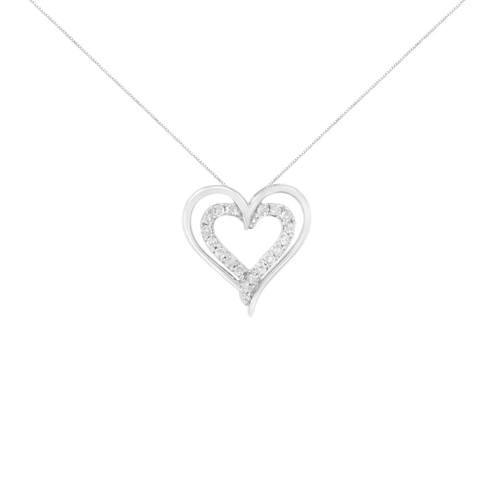 STERLING SILVER ¼ CTW DIAMOND OPEN HEART PENDANT NECKLACE