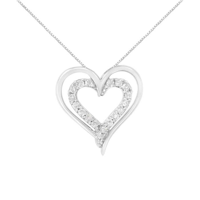 STERLING SILVER ¼ CTW DIAMOND OPEN HEART PENDANT NECKLACE