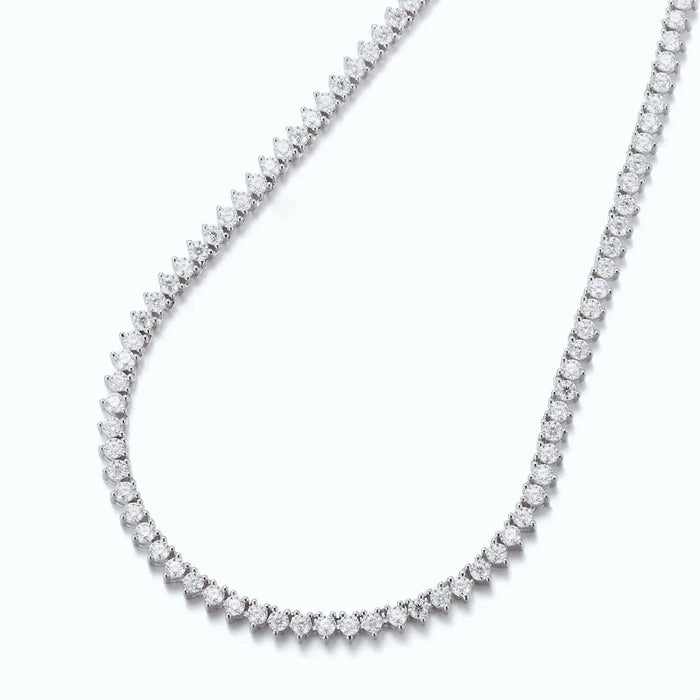 THREE-PRONG PETIT TENNIS NECKLACE IN WHITE GOLD DIPPED STERLING SILVER
