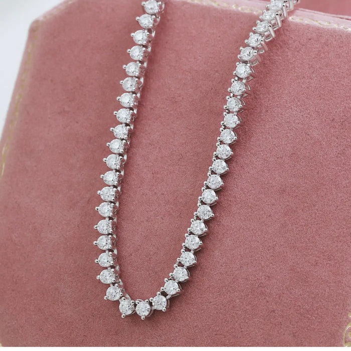 THREE-PRONG PETIT TENNIS NECKLACE IN WHITE GOLD DIPPED STERLING SILVER