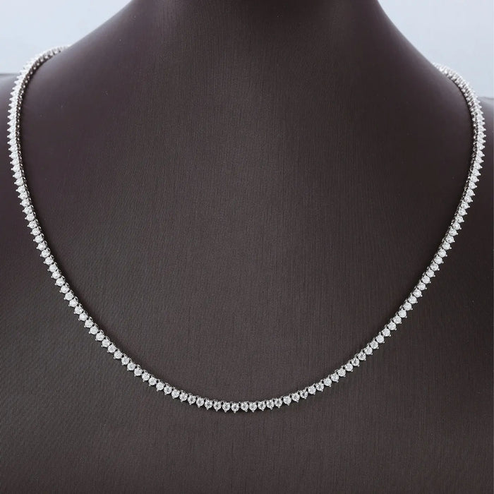 THREE-PRONG PETIT TENNIS NECKLACE IN WHITE GOLD DIPPED STERLING SILVER