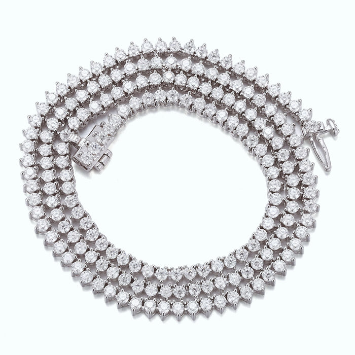 THREE-PRONG PETIT TENNIS NECKLACE IN WHITE GOLD DIPPED STERLING SILVER