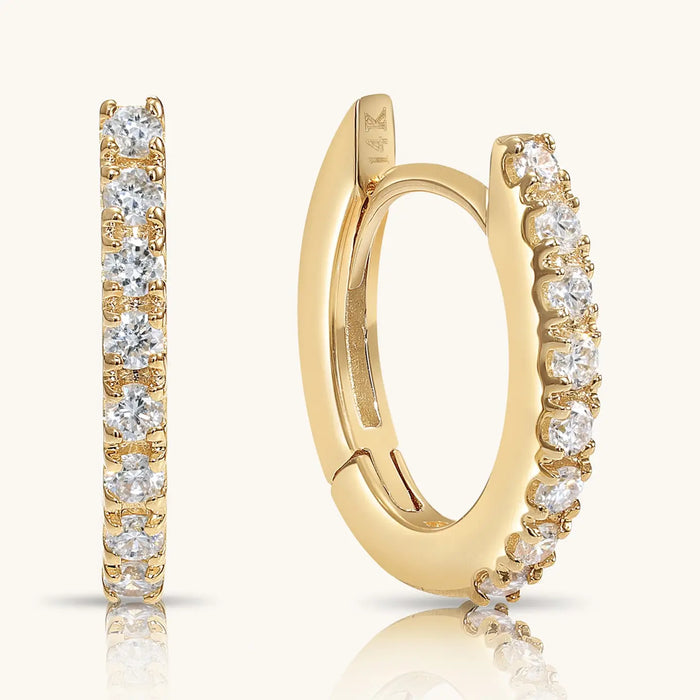 14K SOLID GOLD SMALL HUGGIE HOOP EARRINGS WITH DIAMONDS