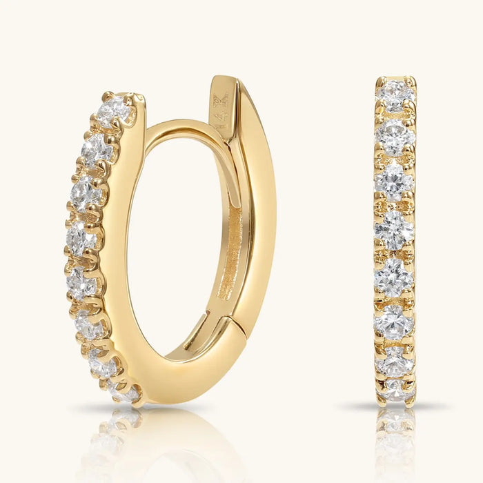 14K SOLID GOLD SMALL HUGGIE HOOP EARRINGS WITH DIAMONDS