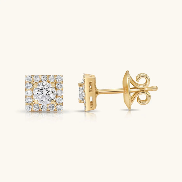 14K YELLOW GOLD AND DIAMOND SQUARE STUD EARRINGS