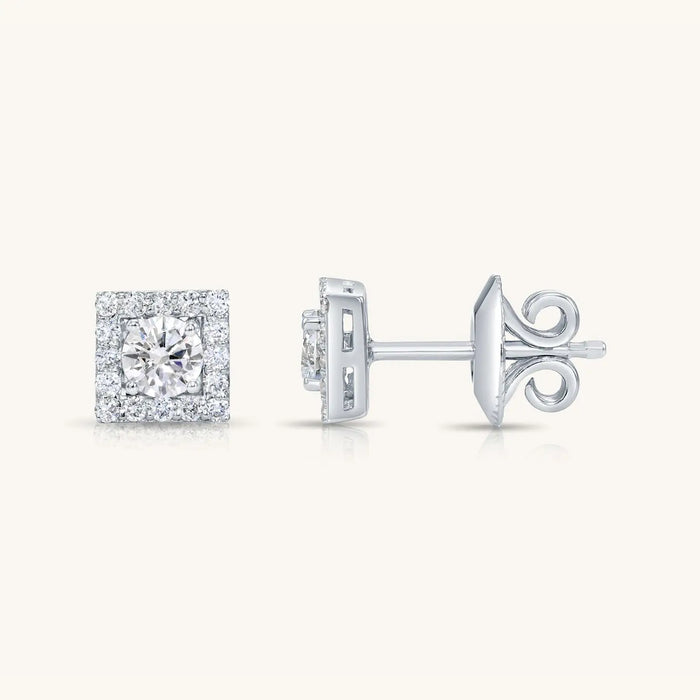 14K YELLOW GOLD AND DIAMOND SQUARE STUD EARRINGS