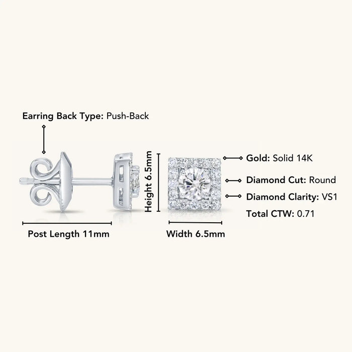 14K YELLOW GOLD AND DIAMOND SQUARE STUD EARRINGS