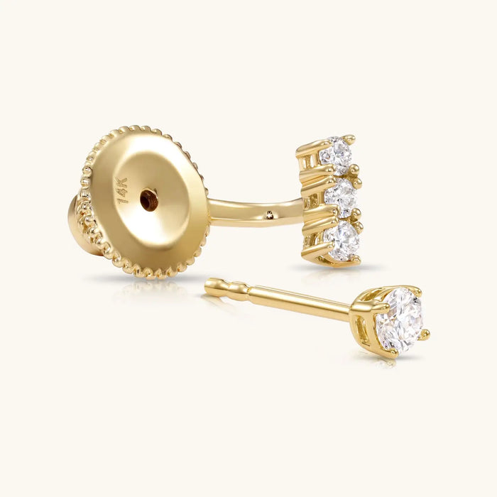 14K SOLID YELLOW GOLD AND DIAMOND EAR JACKET EARRINGS