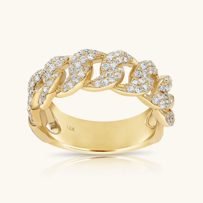 14K SOLID GOLD AND DIAMOND CUBAN LINK RING FOR MEN AND WOMEN