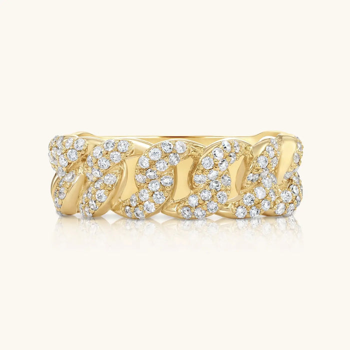 14K SOLID GOLD AND DIAMOND CUBAN LINK RING FOR MEN AND WOMEN