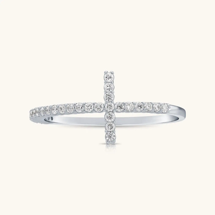 14K SOLID GOLD RELIGIOUS CROSS DIAMOND RING
