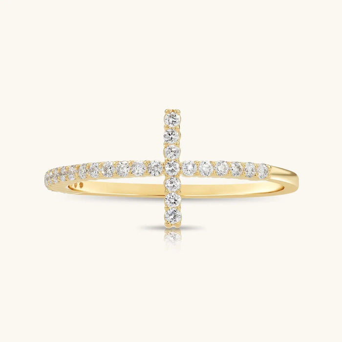 14K SOLID GOLD RELIGIOUS CROSS DIAMOND RING