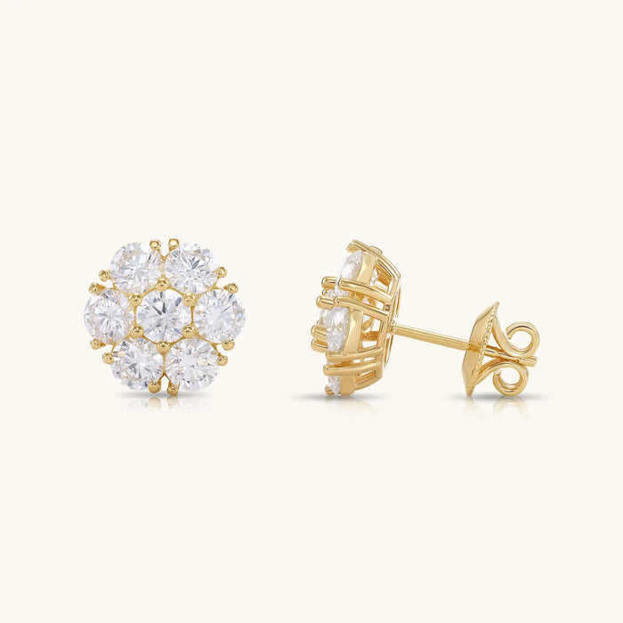 14K YELLOW GOLD ROUND CLUSTER DIAMOND STUD POST EARRINGS