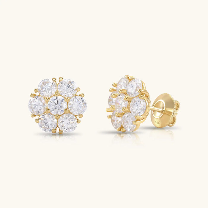 14K YELLOW GOLD ROUND CLUSTER DIAMOND STUD POST EARRINGS