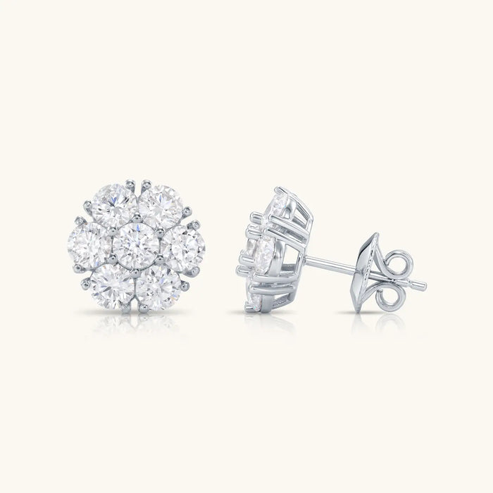14K WHITE GOLD ROUND CLUSTER DIAMOND STUD POST EARRINGS