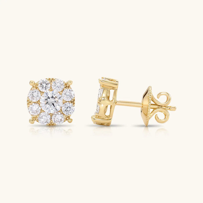 14K YELLOW GOLD ROUND DIAMOND STUD POST EARRINGS - PUSHBACK