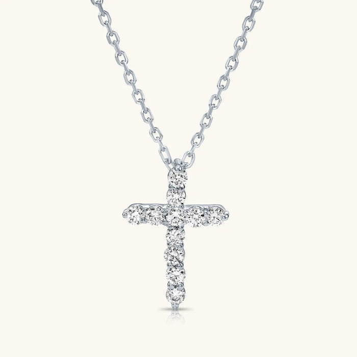 14K SOLID GOLD AND DIAMOND CROSS NECKLACE (DAINTY)