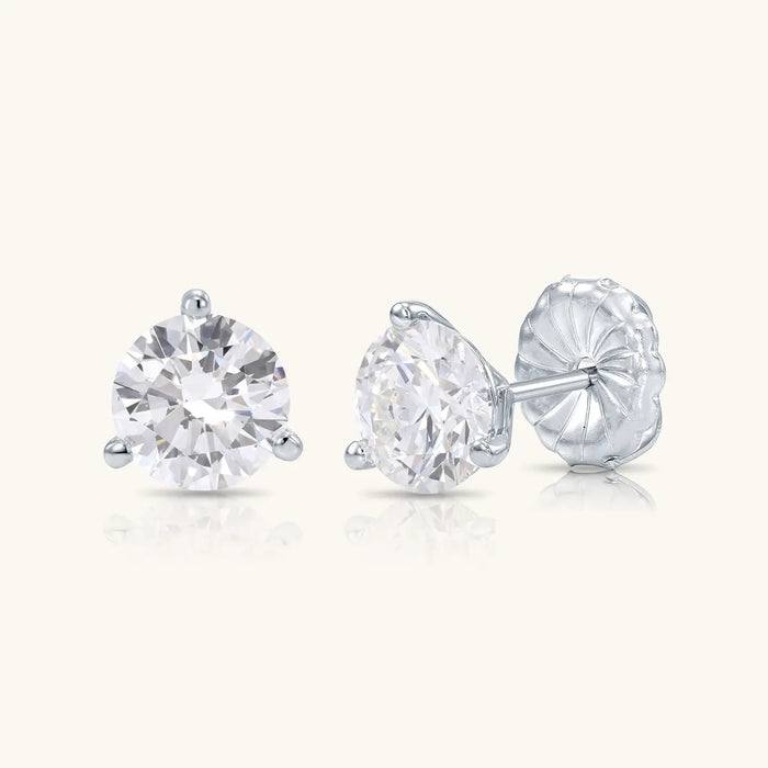 14K WHITE GOLD DIAMOND STUD EARRINGS MARTINI SET - PUSHBACK