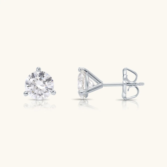 14K WHITE GOLD DIAMOND STUD EARRINGS MARTINI SET - PUSHBACK