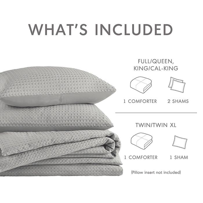 WAFFLE WEAVE TEXTURED ALL SEASON COMFORTER SET, LIGHT GREY