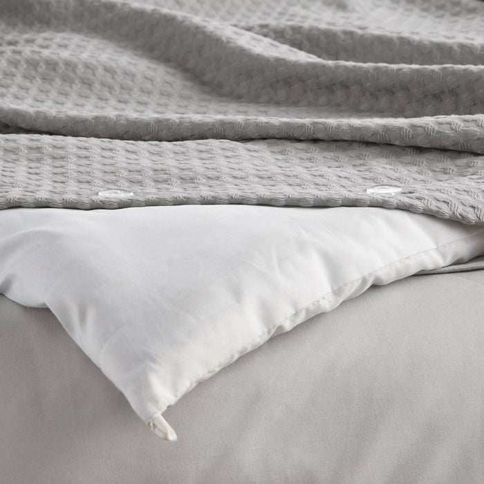 WAFFLE WEAVE TEXTURED ALL SEASON COMFORTER SET, LIGHT GREY