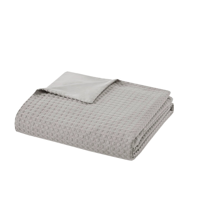 WAFFLE WEAVE TEXTURED ALL SEASON COMFORTER SET, LIGHT GREY