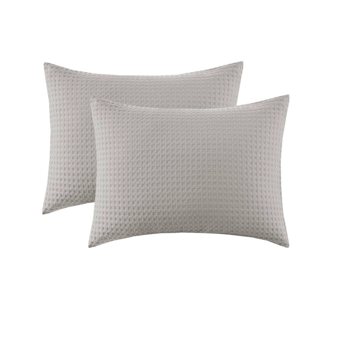 WAFFLE WEAVE TEXTURED ALL SEASON COMFORTER SET, LIGHT GREY