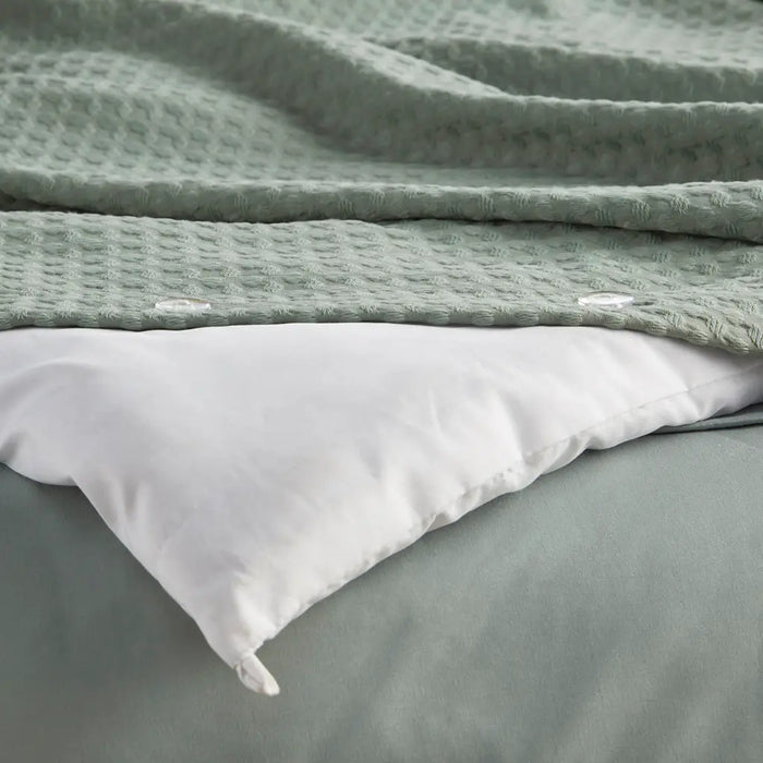WAFFLE WEAVE TEXTURED ALL SEASON COMFORTER SET, SAGE GREEN