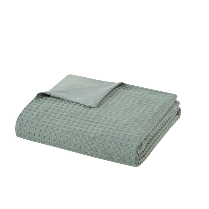 WAFFLE WEAVE TEXTURED ALL SEASON COMFORTER SET, SAGE GREEN