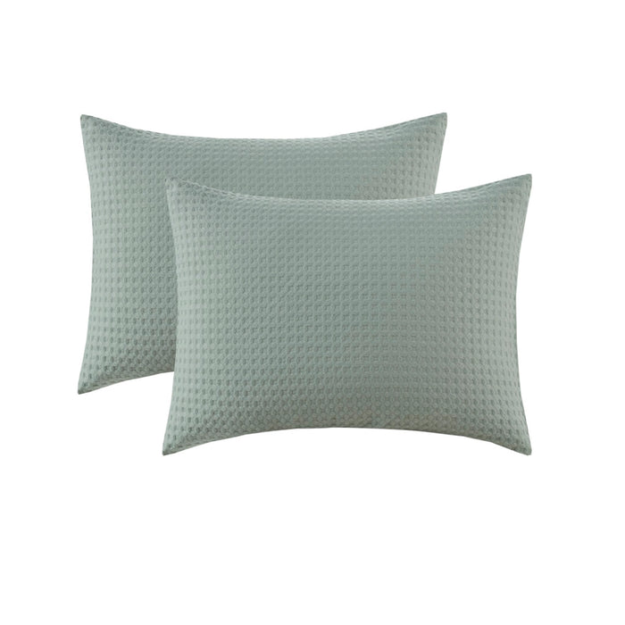 WAFFLE WEAVE TEXTURED ALL SEASON COMFORTER SET, SAGE GREEN