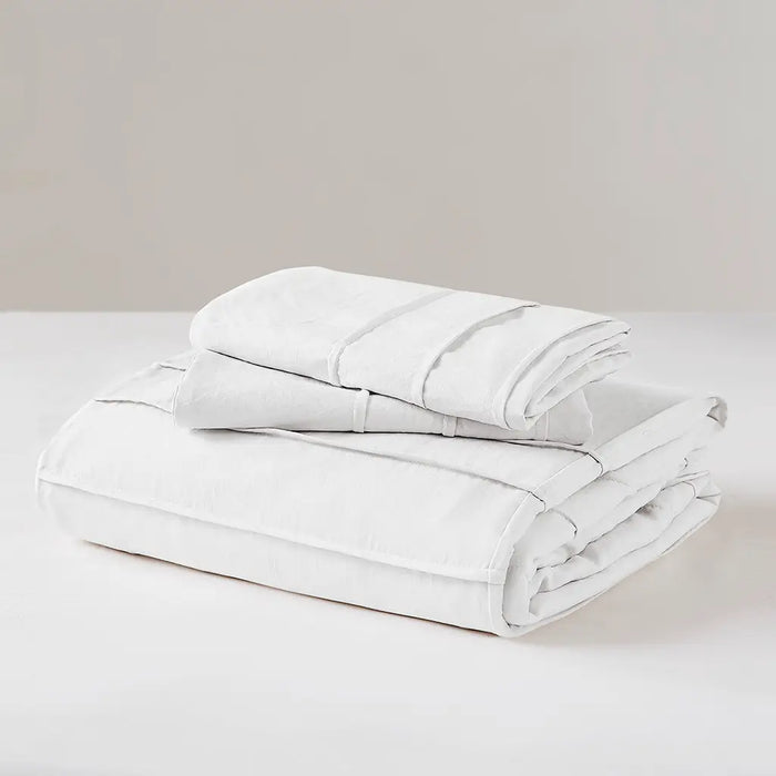 GRID PATTERN SOFT WASHED PLEATED DUVET COVER SET, WHITE