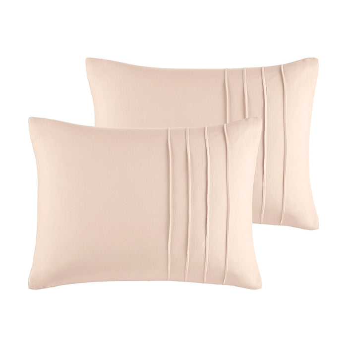 GRID PATTERN SOFT WASHED PLEATED DUVET COVER SET, BLUSH