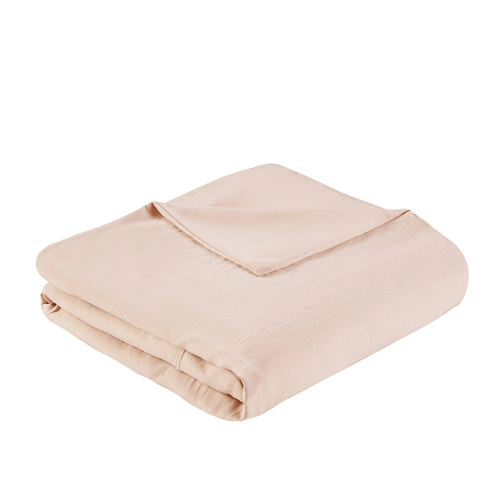 GRID PATTERN SOFT WASHED PLEATED DUVET COVER SET, BLUSH