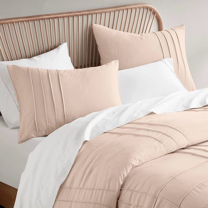 GRID PATTERN SOFT WASHED PLEATED DUVET COVER SET, BLUSH