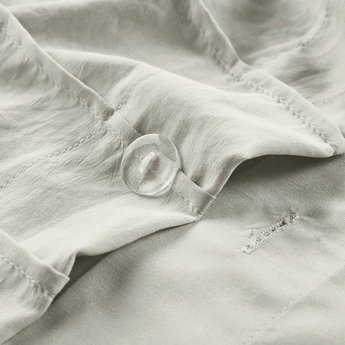 GRID PATTERN SOFT WASHED PLEATED DUVET COVER SET, SILVER