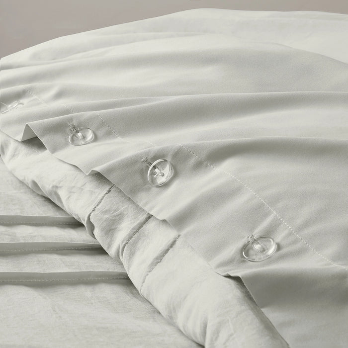 GRID PATTERN SOFT WASHED PLEATED DUVET COVER SET, SILVER