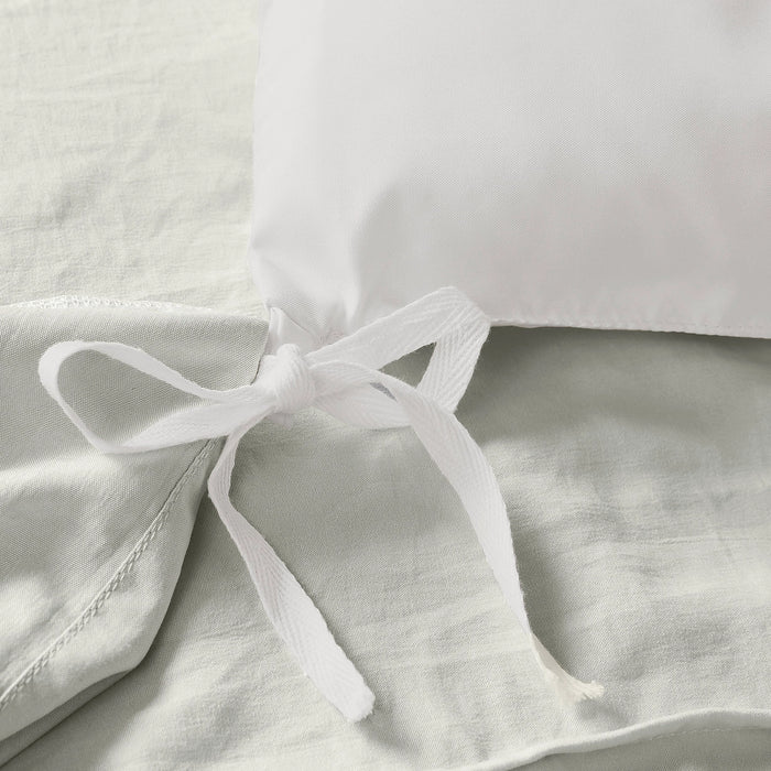 GRID PATTERN SOFT WASHED PLEATED DUVET COVER SET, SILVER