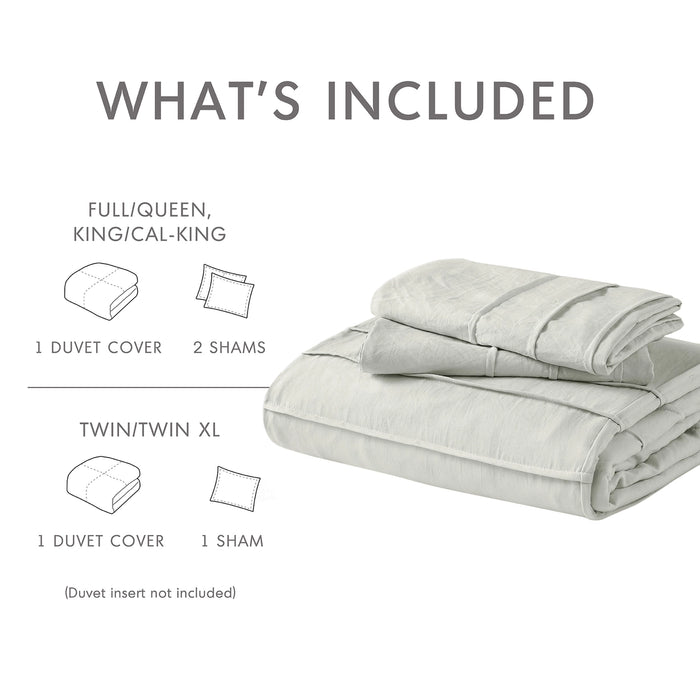 GRID PATTERN SOFT WASHED PLEATED DUVET COVER SET, SILVER