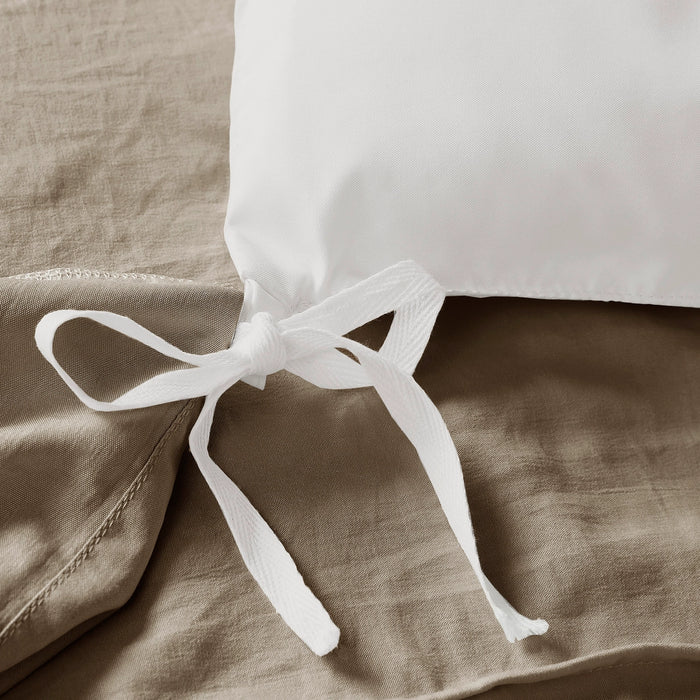 GRID PATTERN SOFT WASHED PLEATED DUVET COVER SET, KHAKI