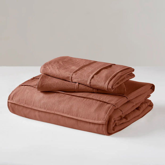 GRID PATTERN SOFT WASHED PLEATED DUVET COVER SET, CLAY