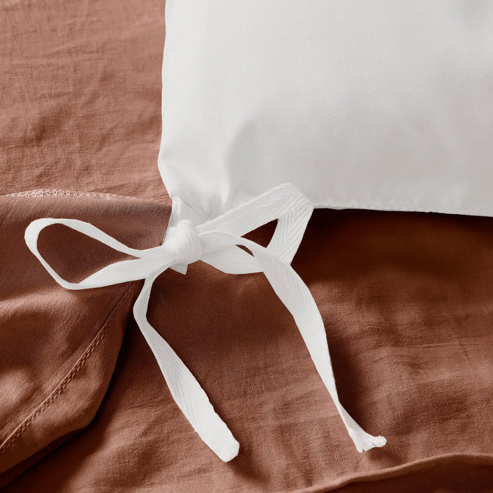 GRID PATTERN SOFT WASHED PLEATED DUVET COVER SET, CLAY