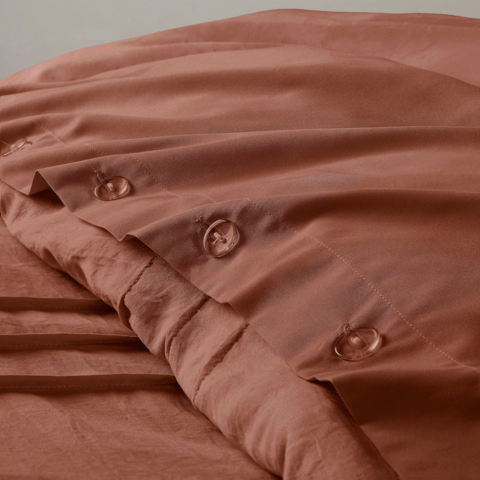 GRID PATTERN SOFT WASHED PLEATED DUVET COVER SET, CLAY