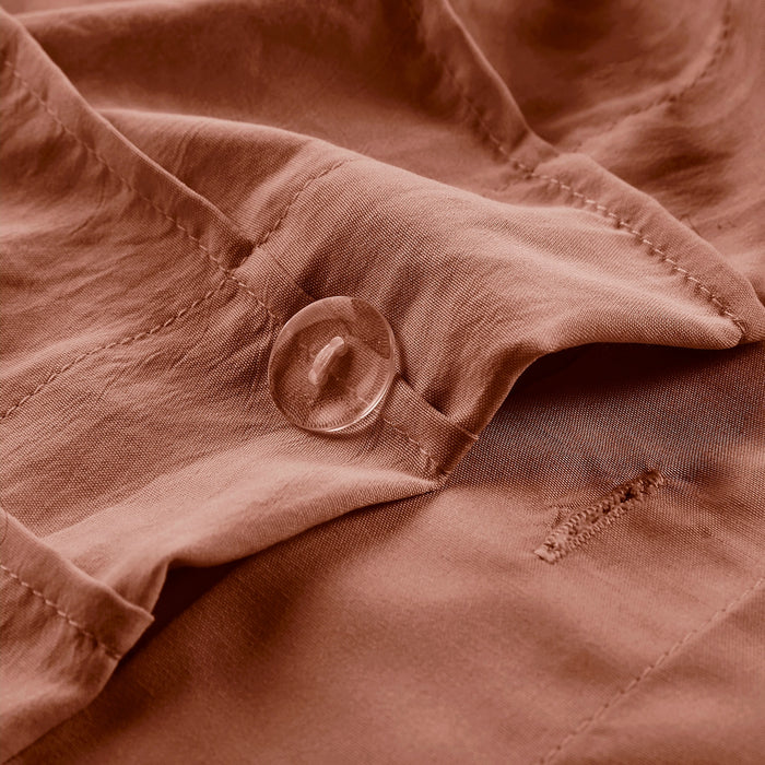 GRID PATTERN SOFT WASHED PLEATED DUVET COVER SET, CLAY